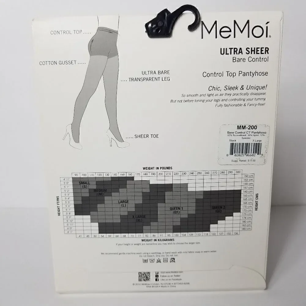 MeMoi Control Top Black Pantyhose